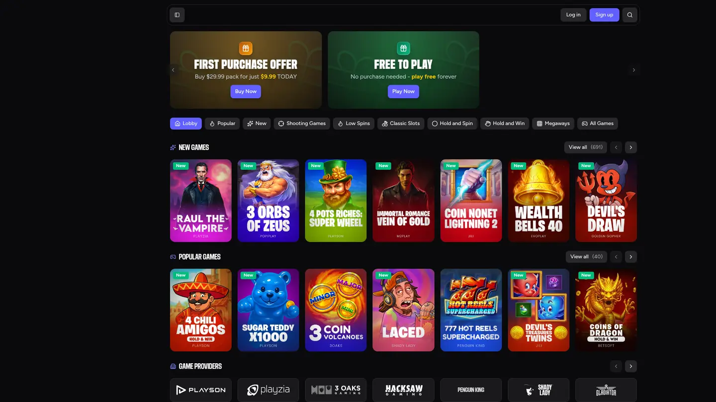 CoinsBack Casino — Game lobby