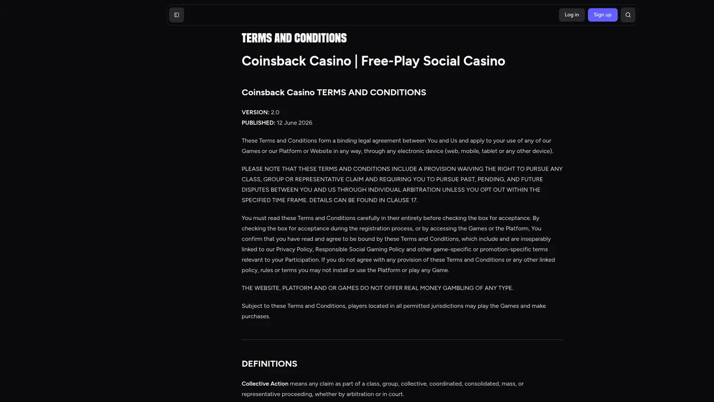 CoinsBack Casino — Withdrawal terms