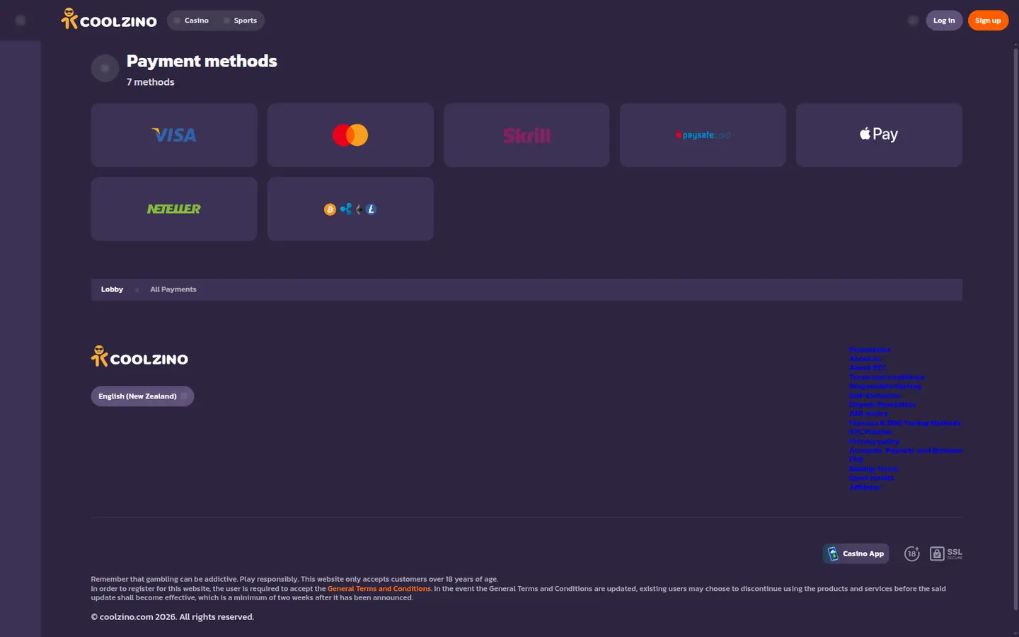 Coolzino Casino — Banking