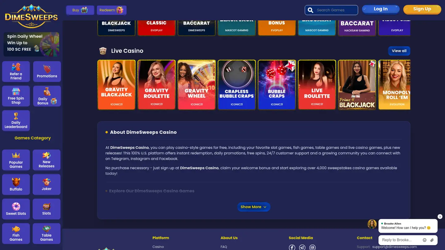 Dime Sweeps Casino — Payment methods and licensing