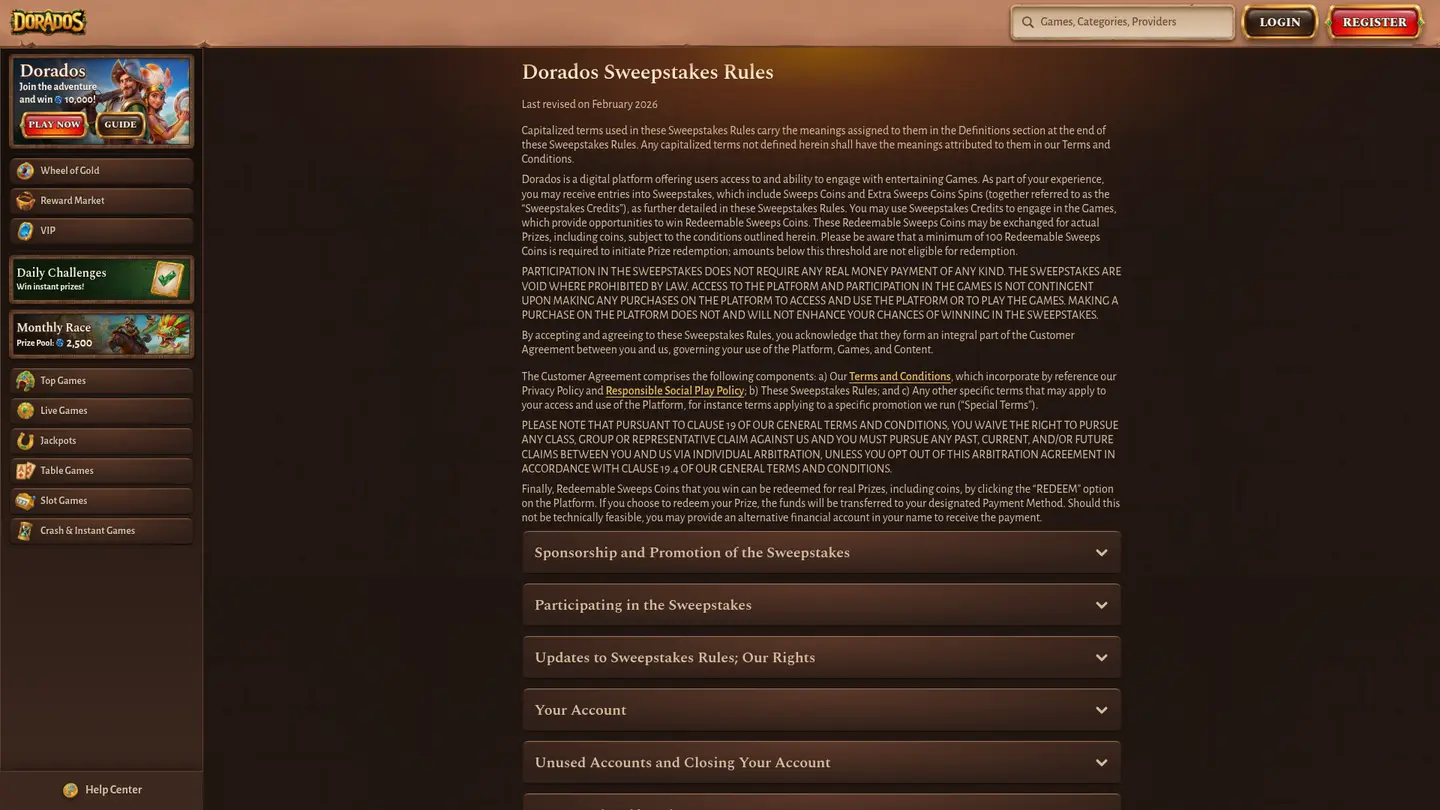 Dorados Casino — Withdrawal terms