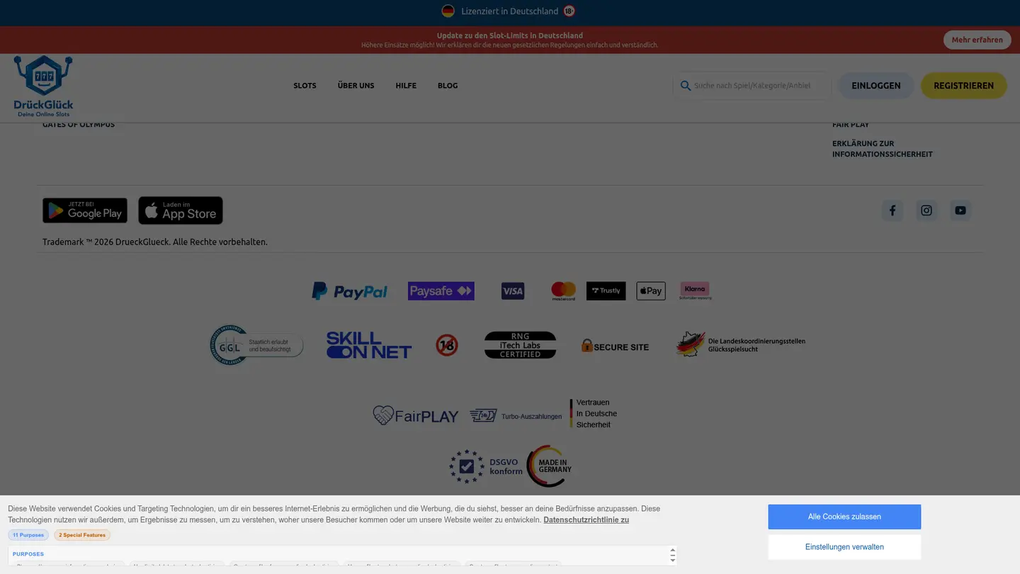 DrückGlück Casino DE — Payment methods and licensing