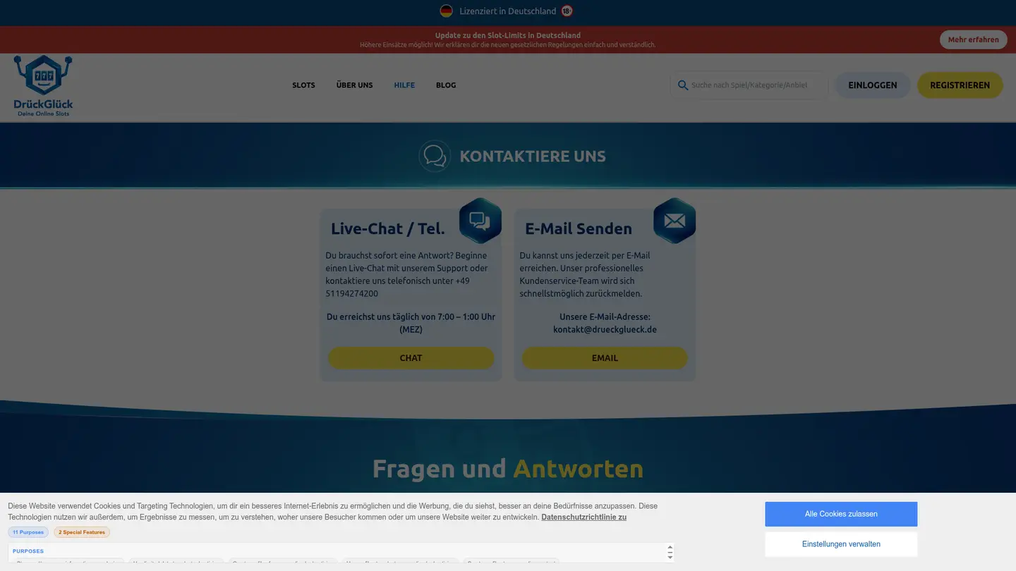 DrückGlück Casino DE — Support and licensing
