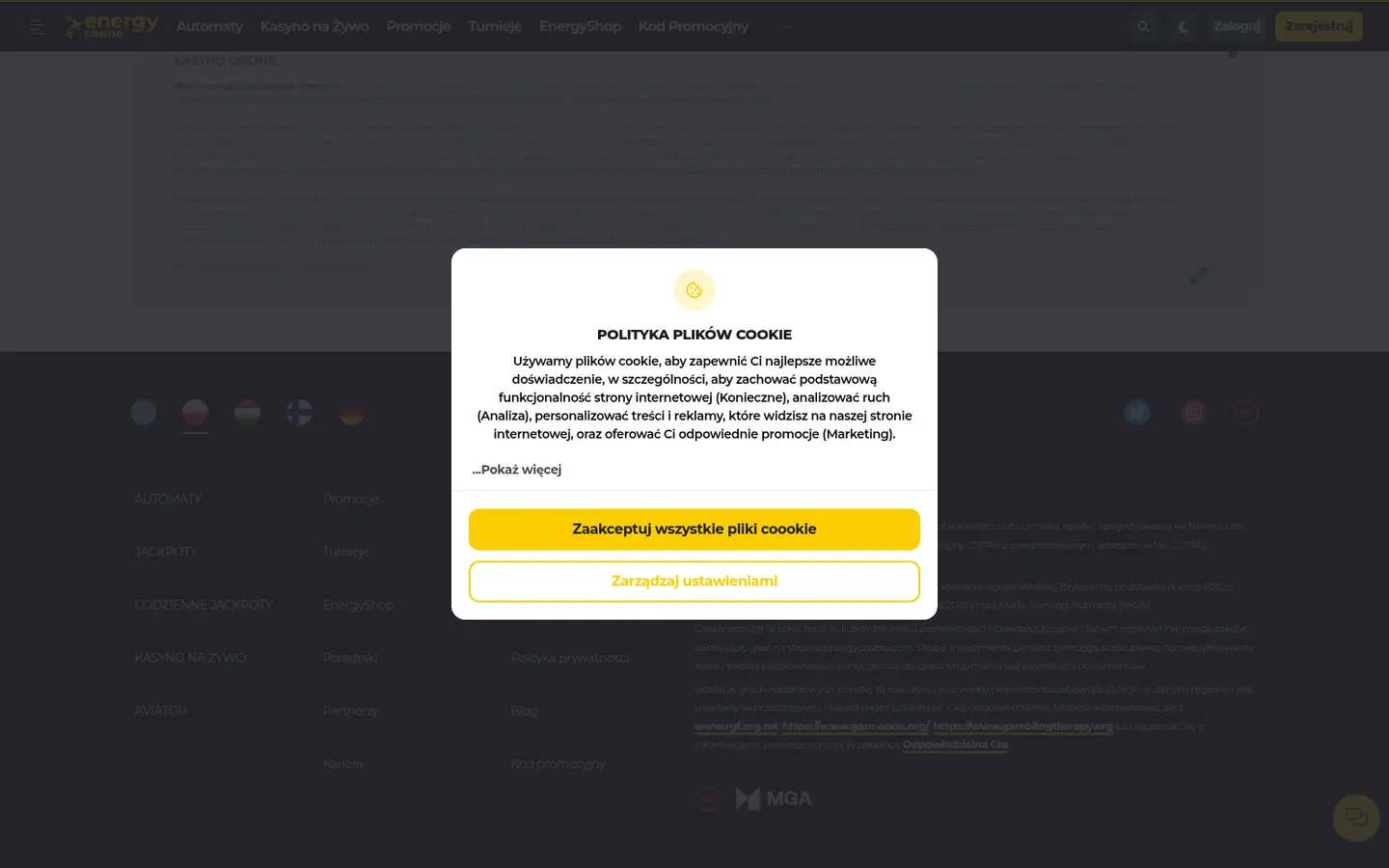 Energy Casino — Payment methods and licensing