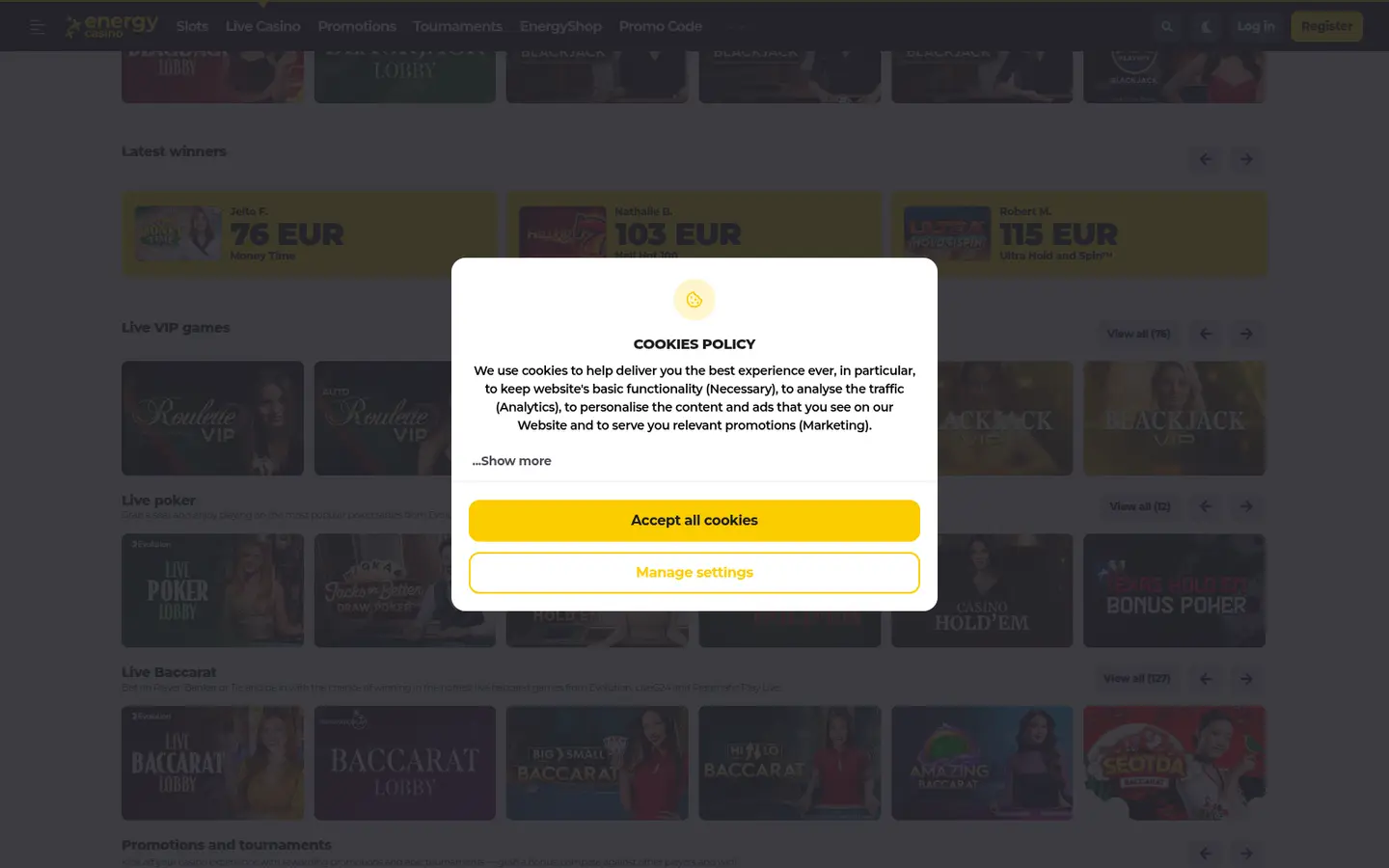 Energy Casino — More of the lobby