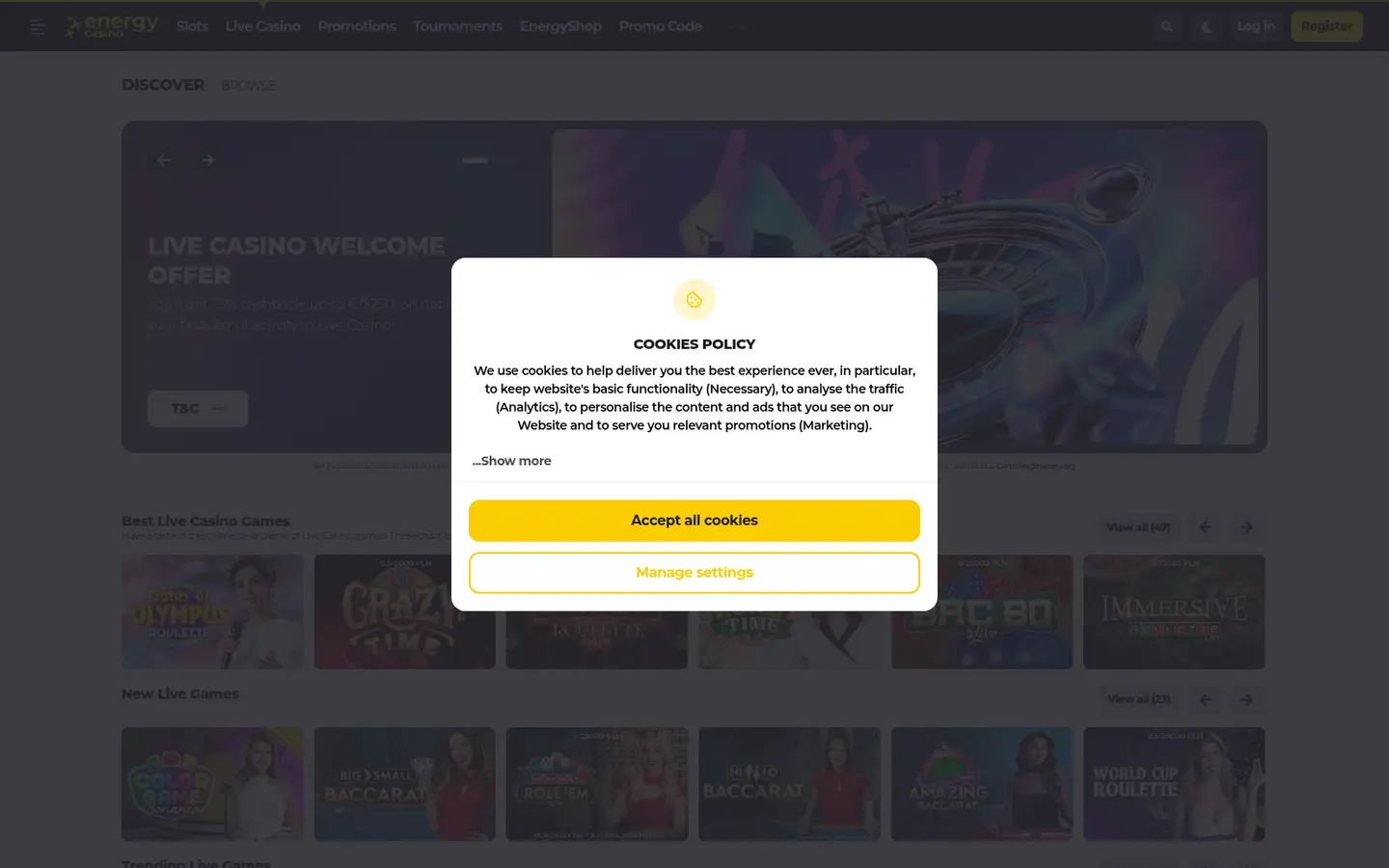 Energy Casino — Game lobby