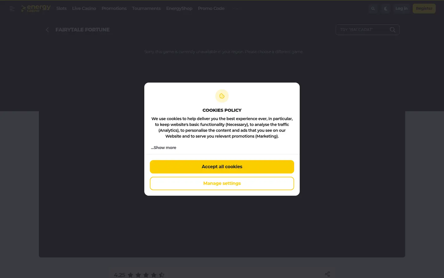 Energy Casino — Support and licensing