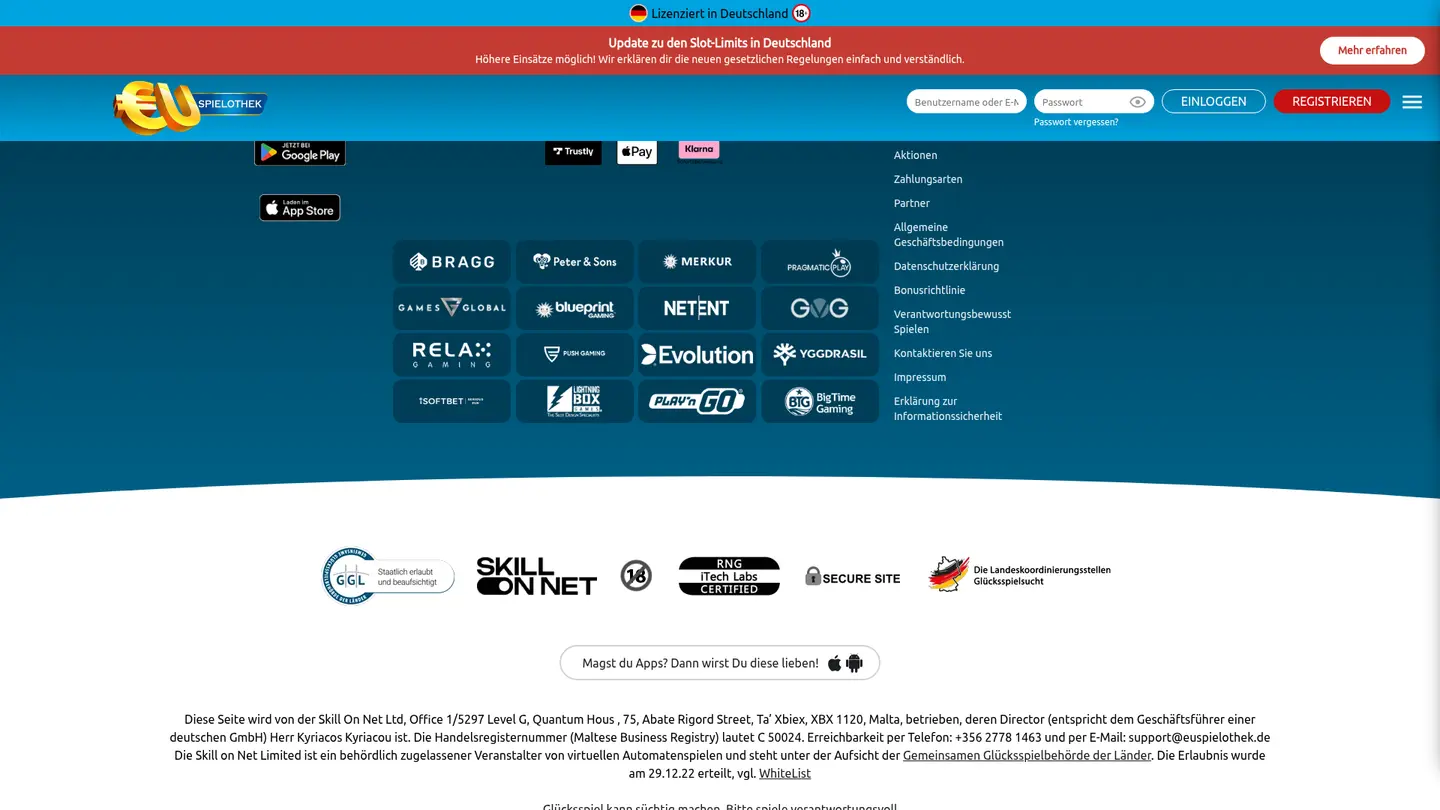 EUSpielothek Casino — Payment methods and licensing