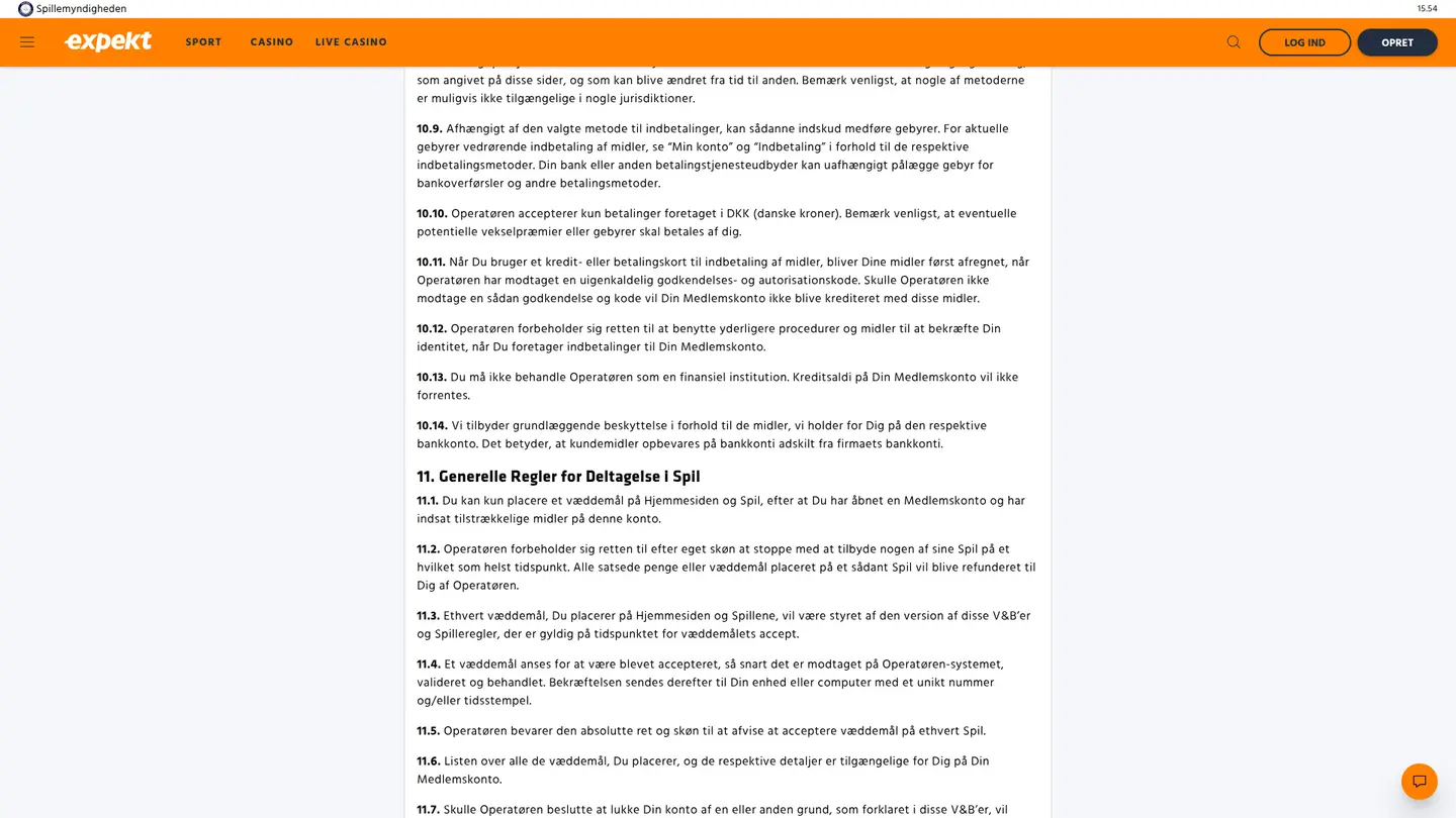 Expekt Casino DK — Terms in detail