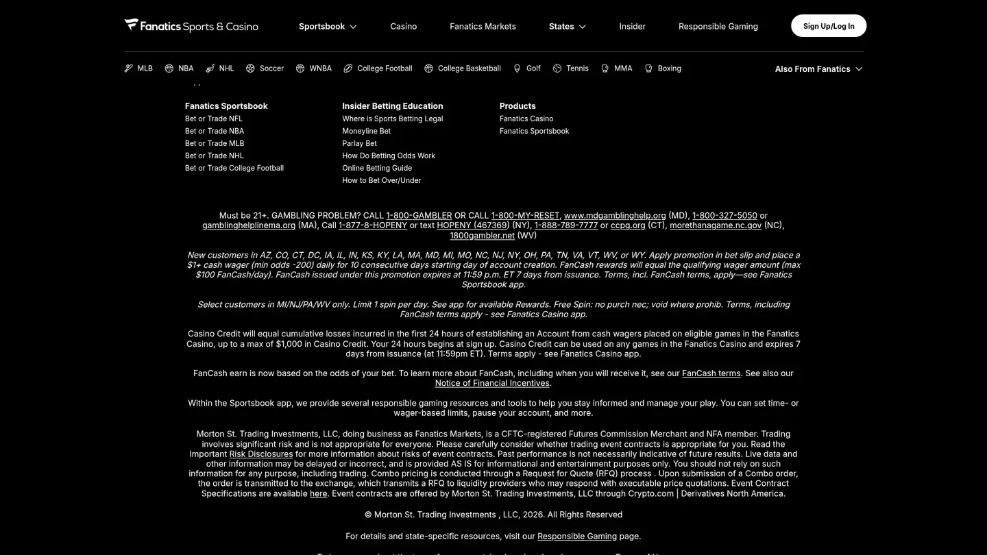 Fanatics Casino — Payment methods and licensing