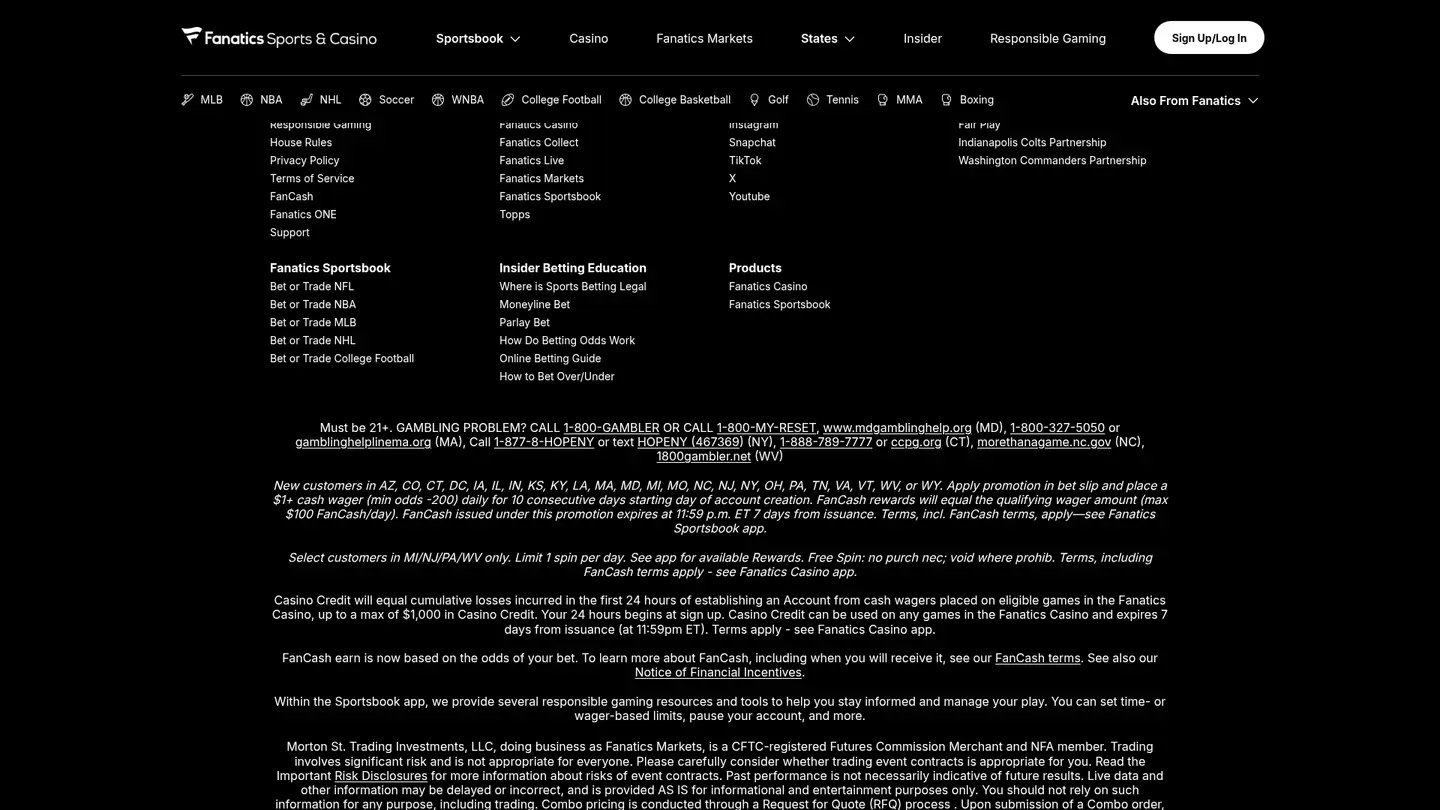 Fanatics Casino — Terms in detail