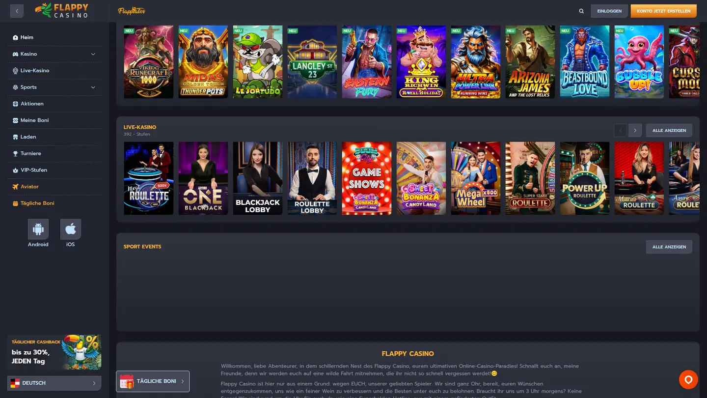 Flappy Casino — More of the lobby