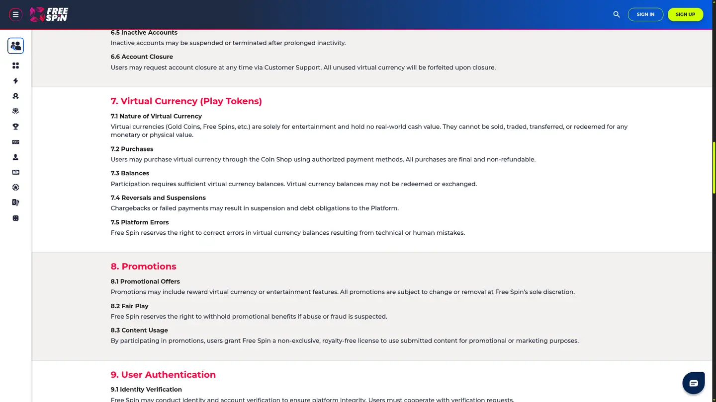 FreeSpin.com Casino — Terms in detail