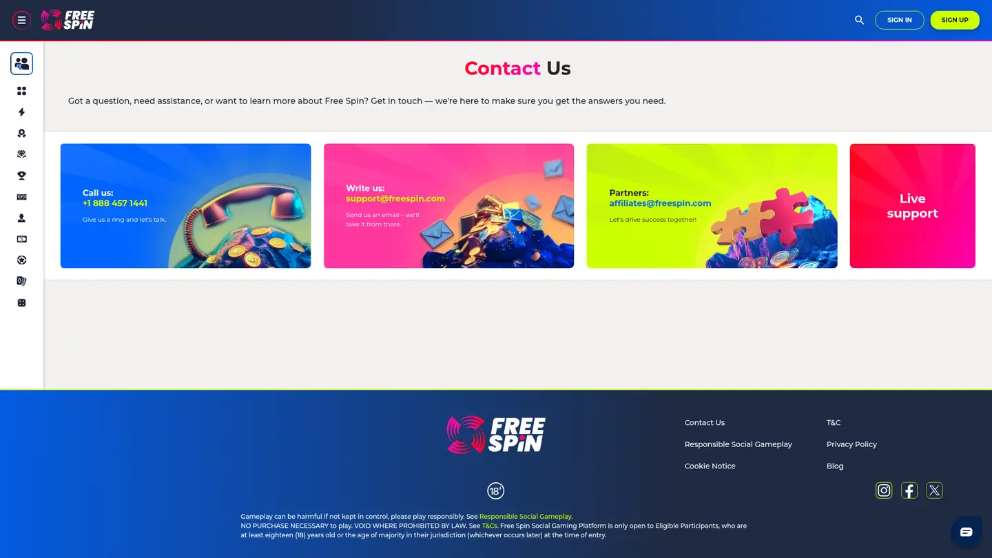 FreeSpin.com Casino — Support and licensing