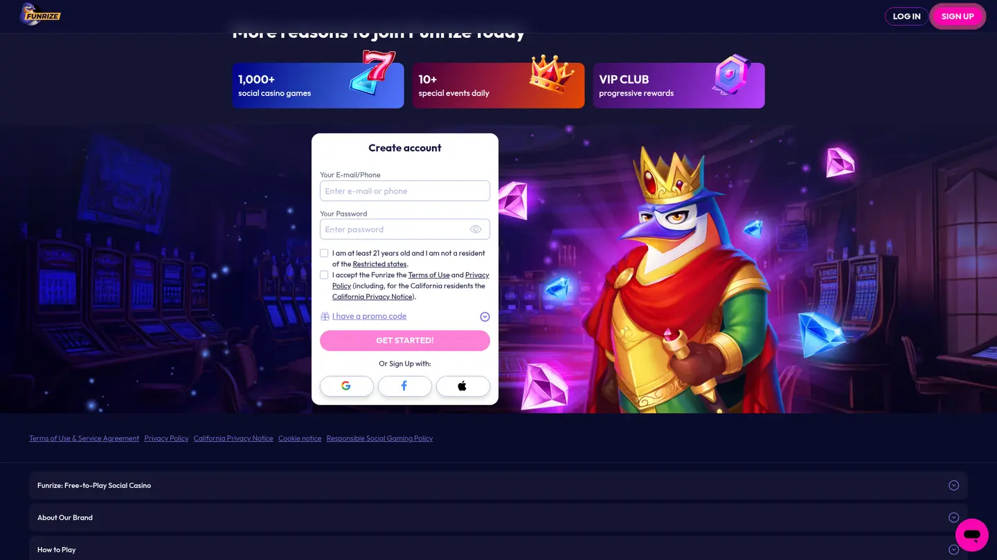 Funrize Casino — Payment methods and licensing