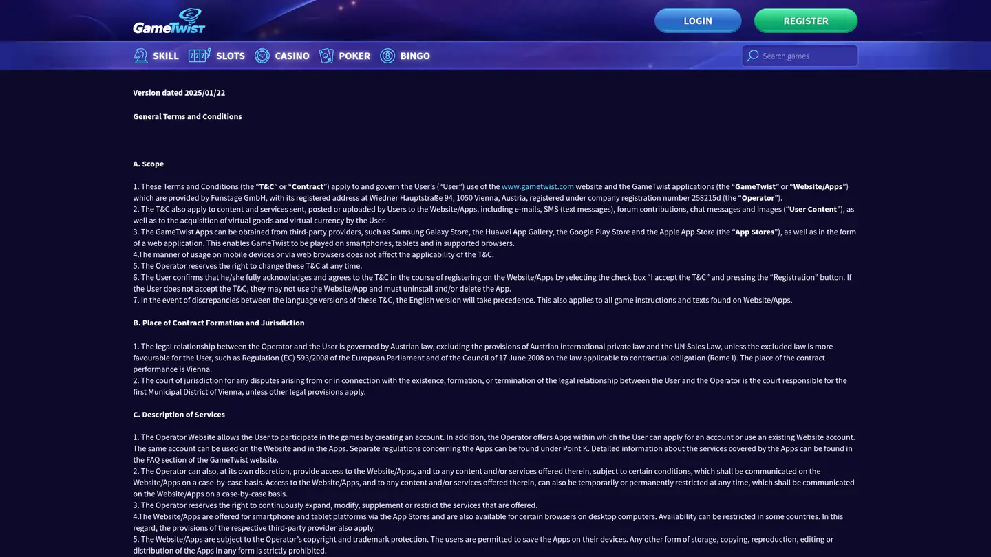 GameTwist Casino — Withdrawal terms
