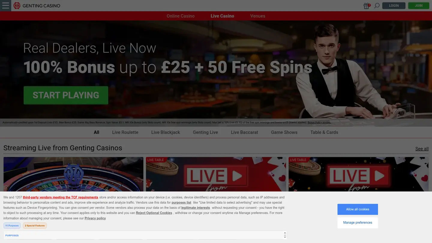 Genting Casino DK — Game lobby