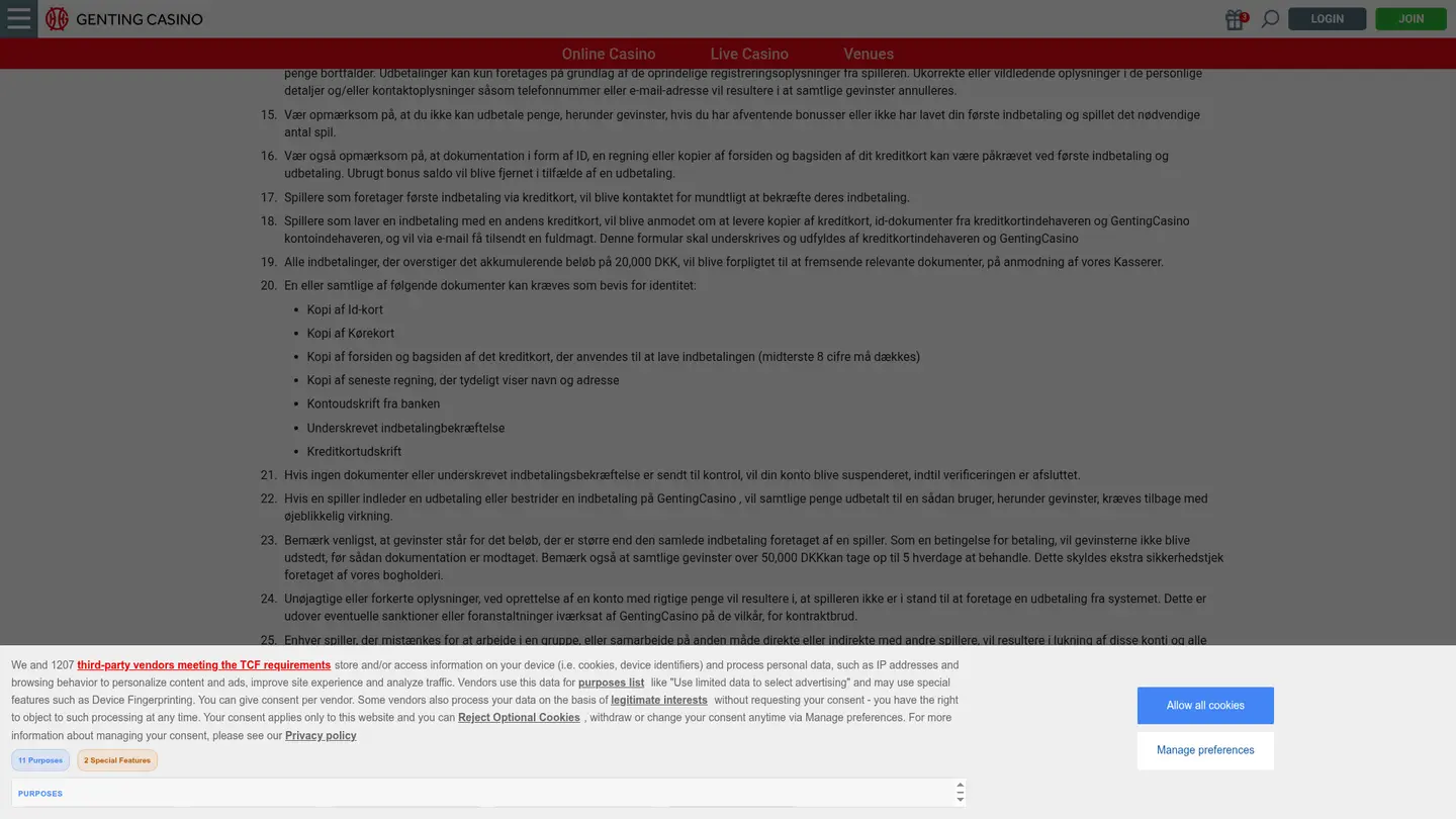 Genting Casino DK — Terms in detail