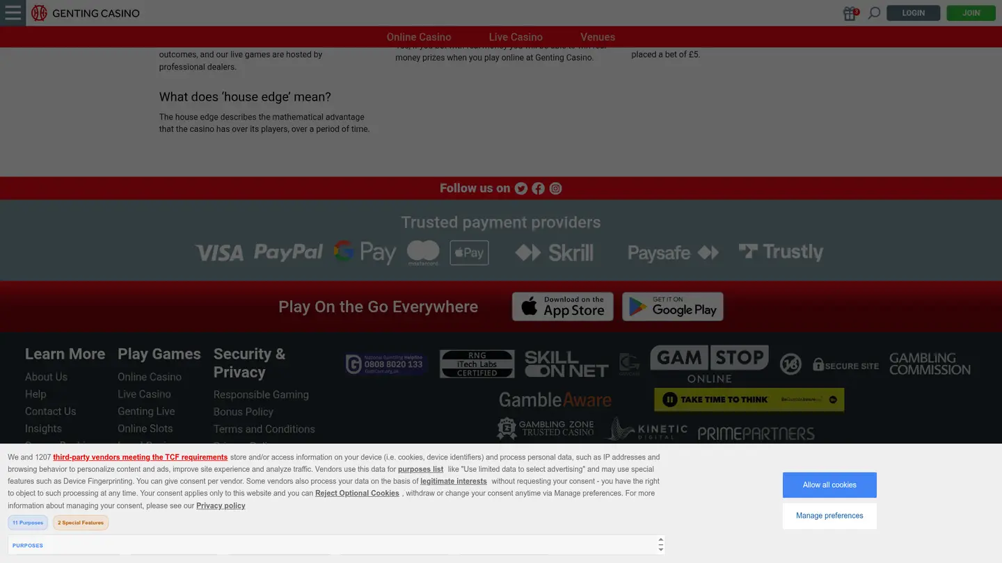 Genting Casino UK — Payment methods and licensing
