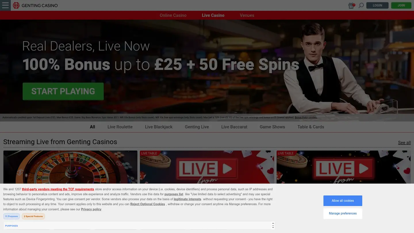 Genting Casino UK — Game lobby