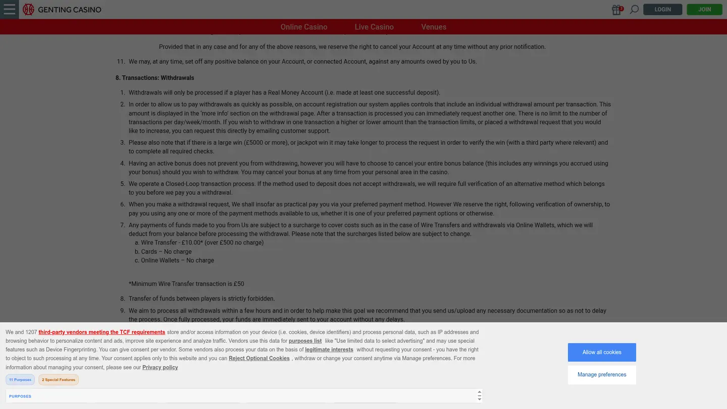 Genting Casino UK — Terms in detail