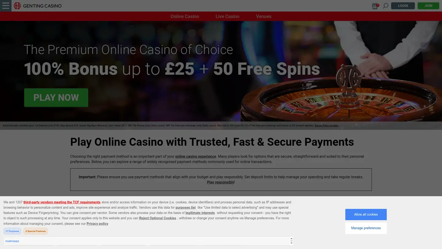 Genting Casino UK — Banking