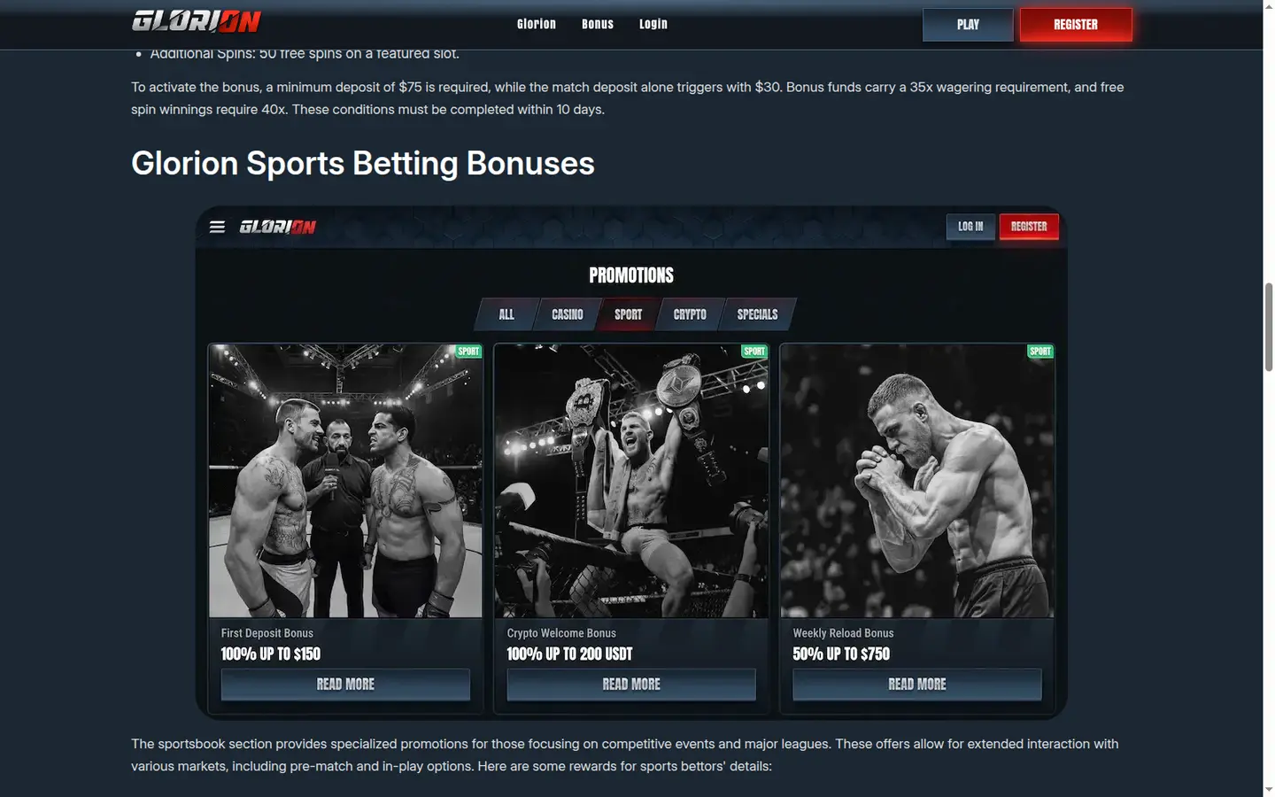 Glorion Casino — Offers in detail