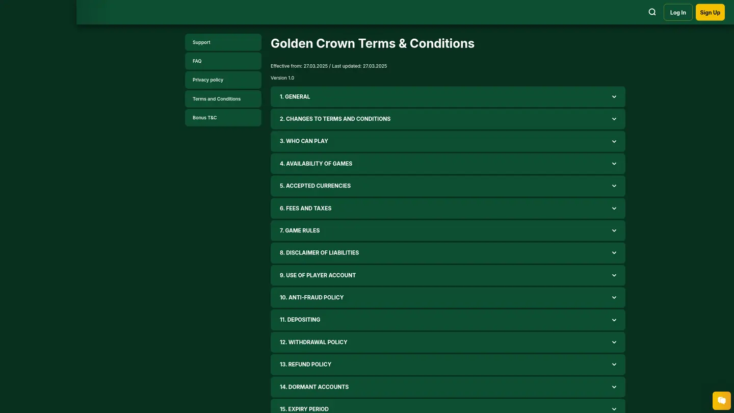 Golden Crown Casino — Withdrawal terms