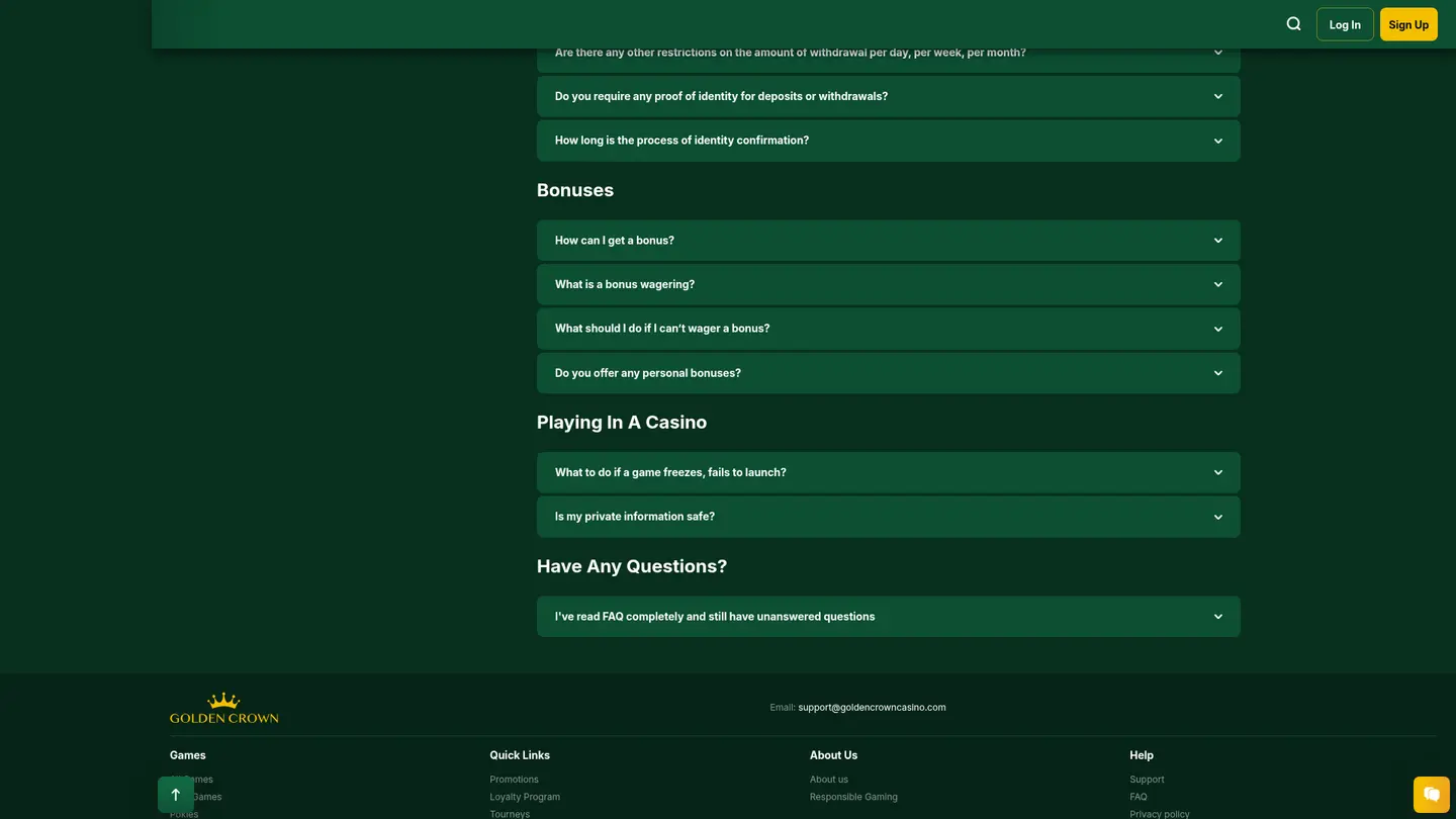 Golden Crown Casino — Support in detail