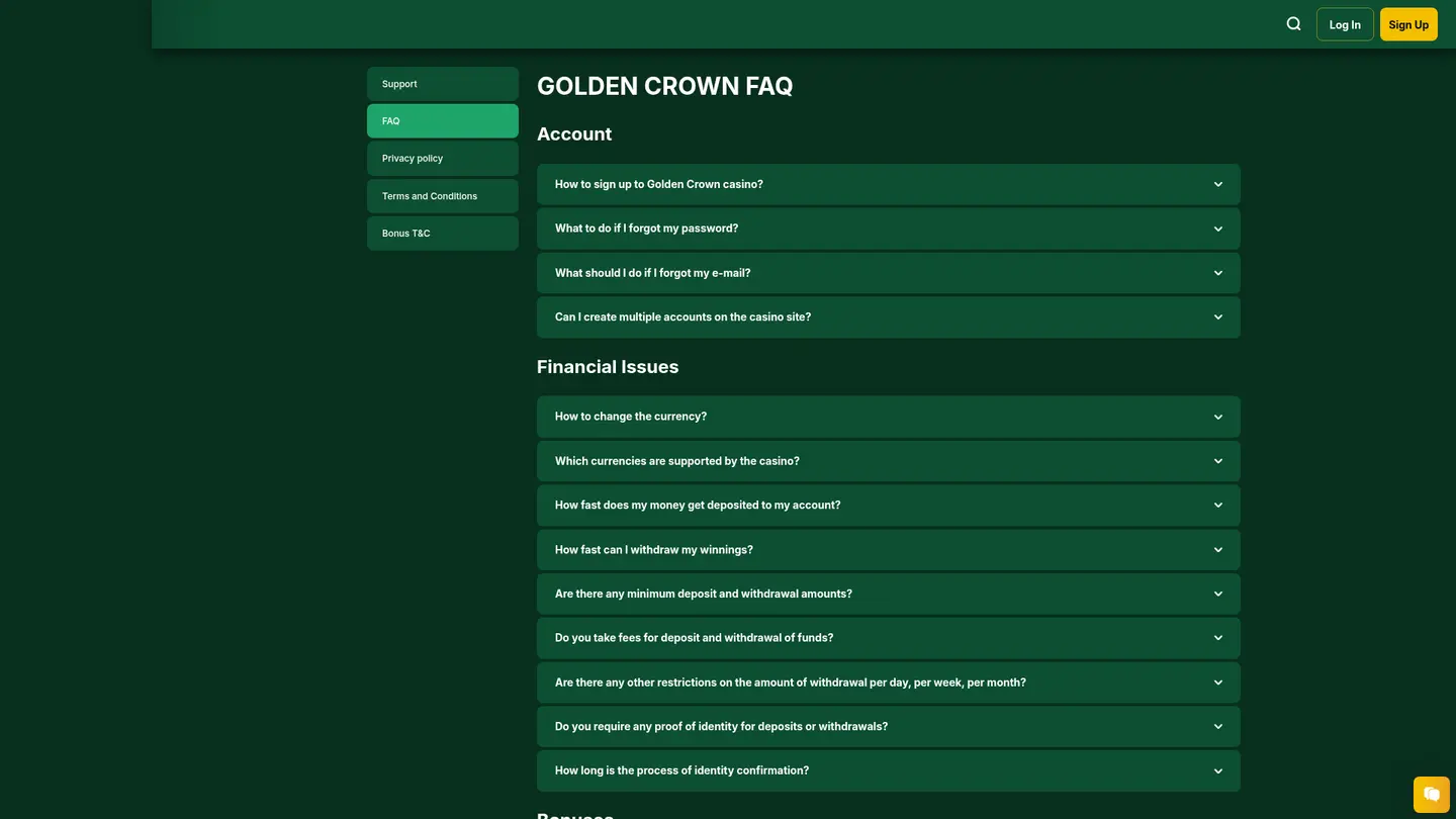 Golden Crown Casino — Support and licensing