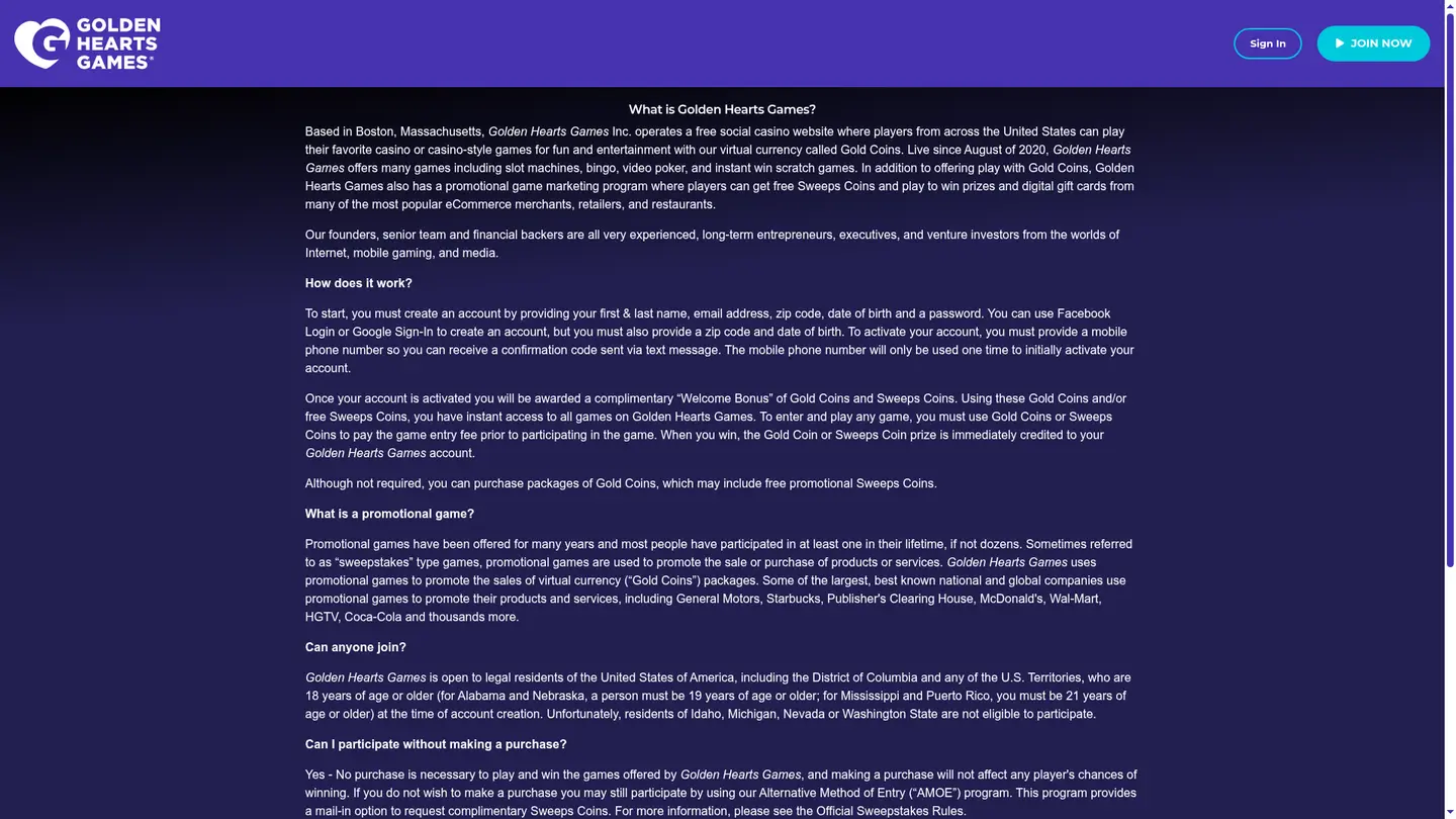 Golden Hearts Games Casino — Game lobby