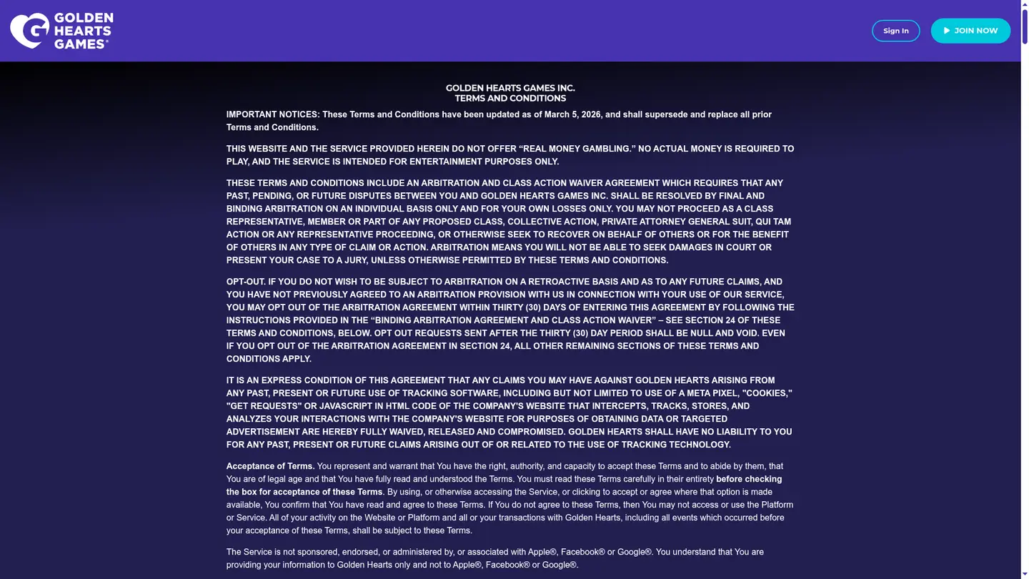 Golden Hearts Games Casino — Withdrawal terms