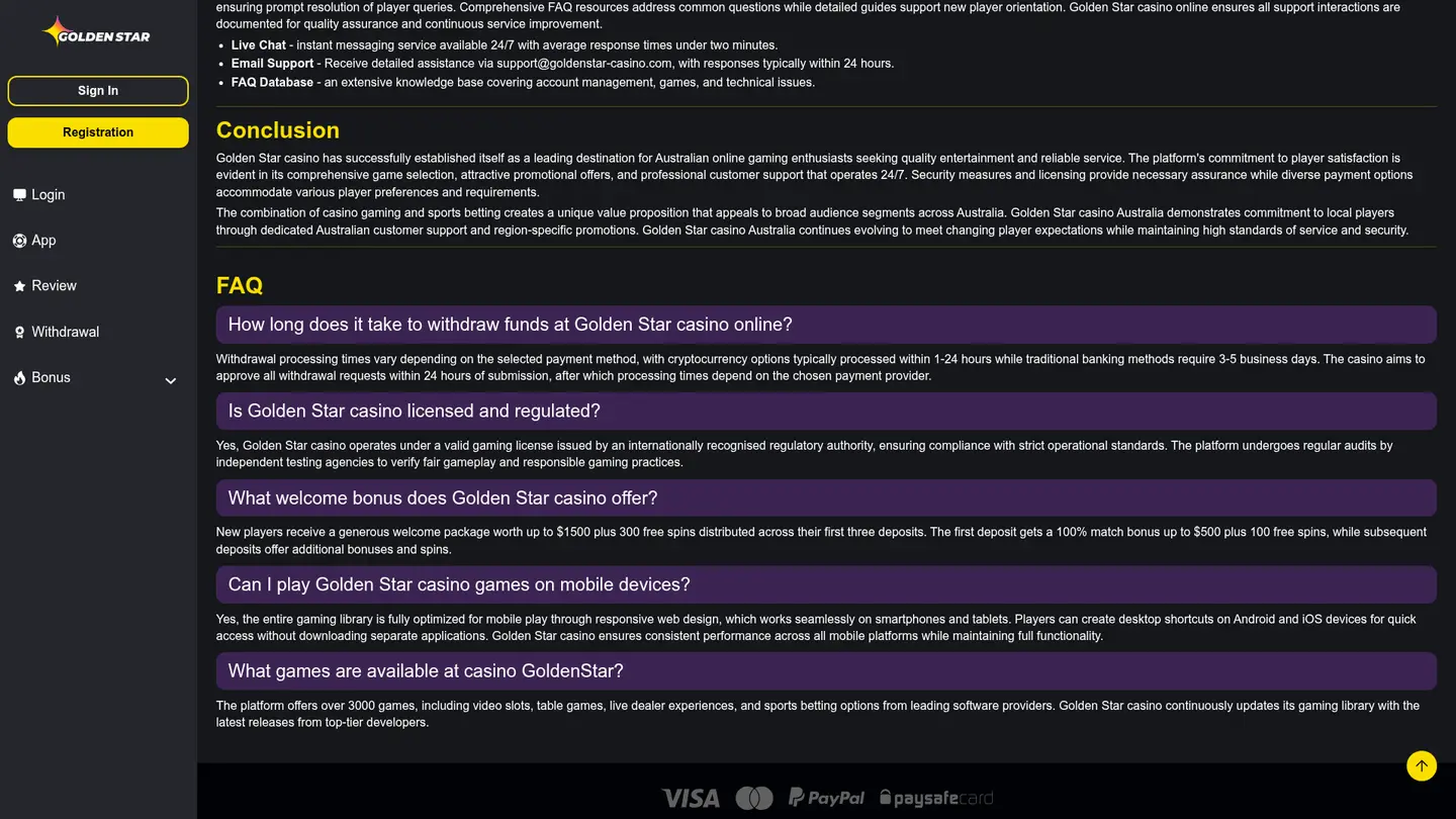 Golden Star Casino — Payment methods and licensing