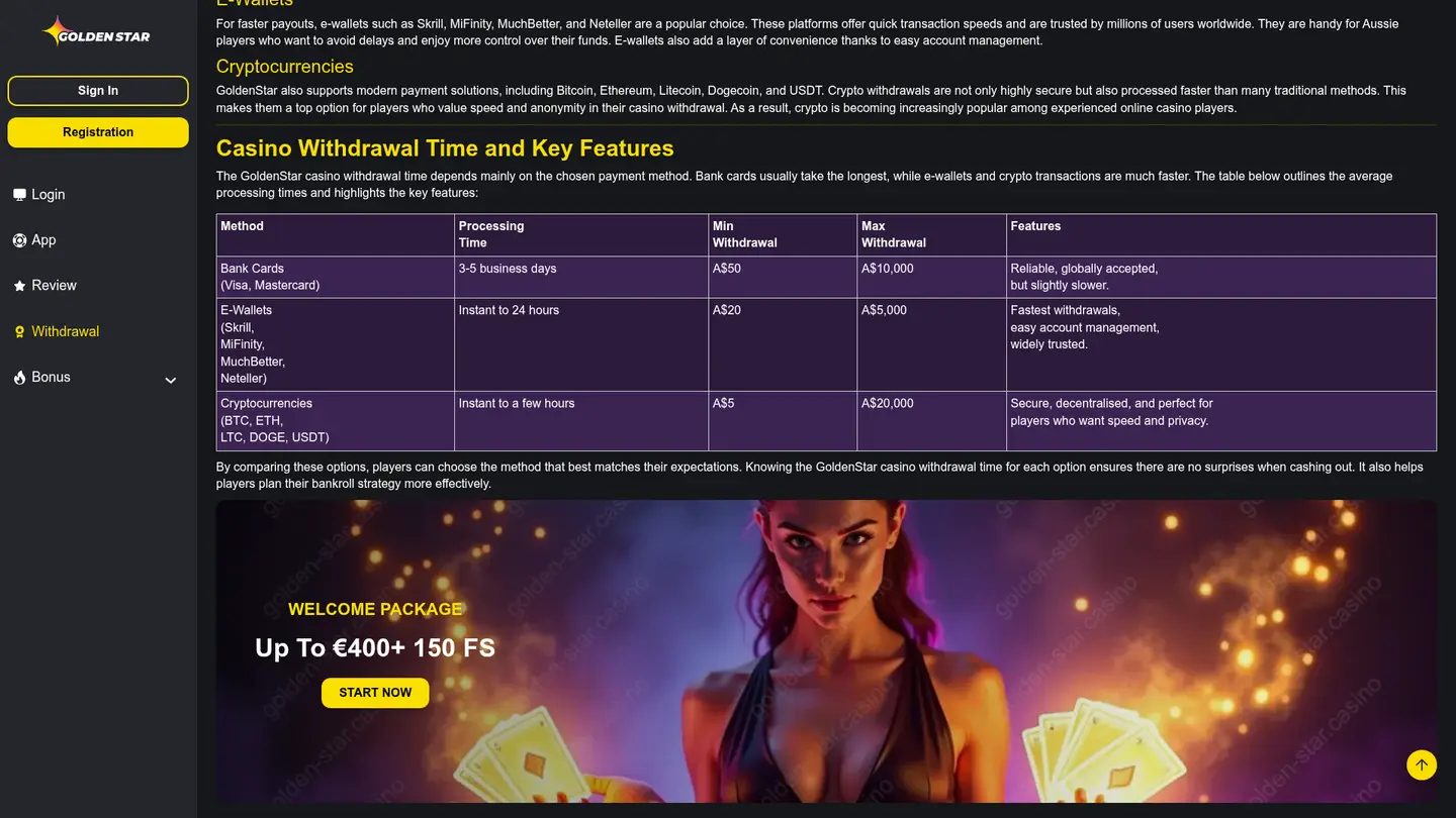 Golden Star Casino — Deposit methods