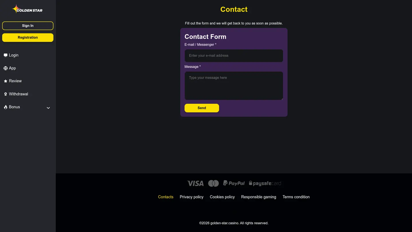 Golden Star Casino — Support and licensing