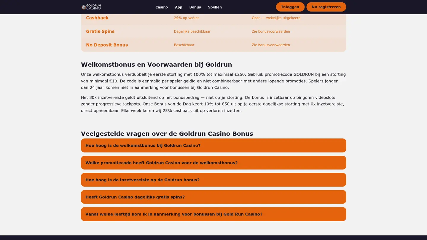 Goldrun Casino — Offers in detail