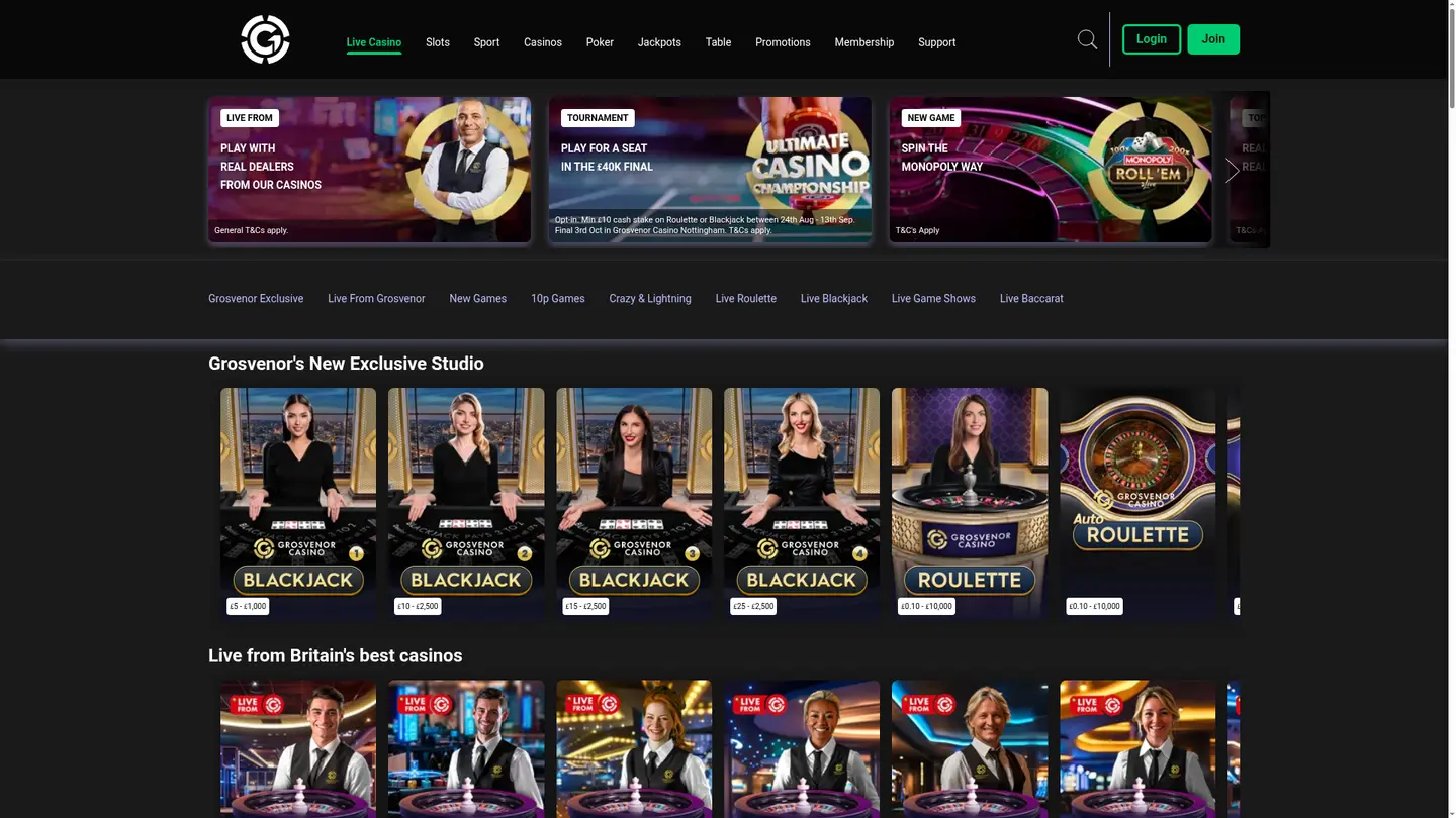 Grosvenor Casinos — Game lobby