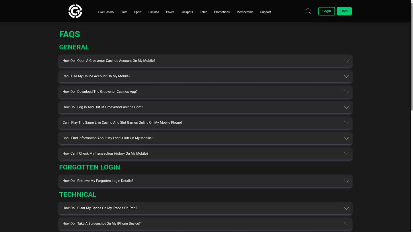 Grosvenor Casinos — Support and licensing