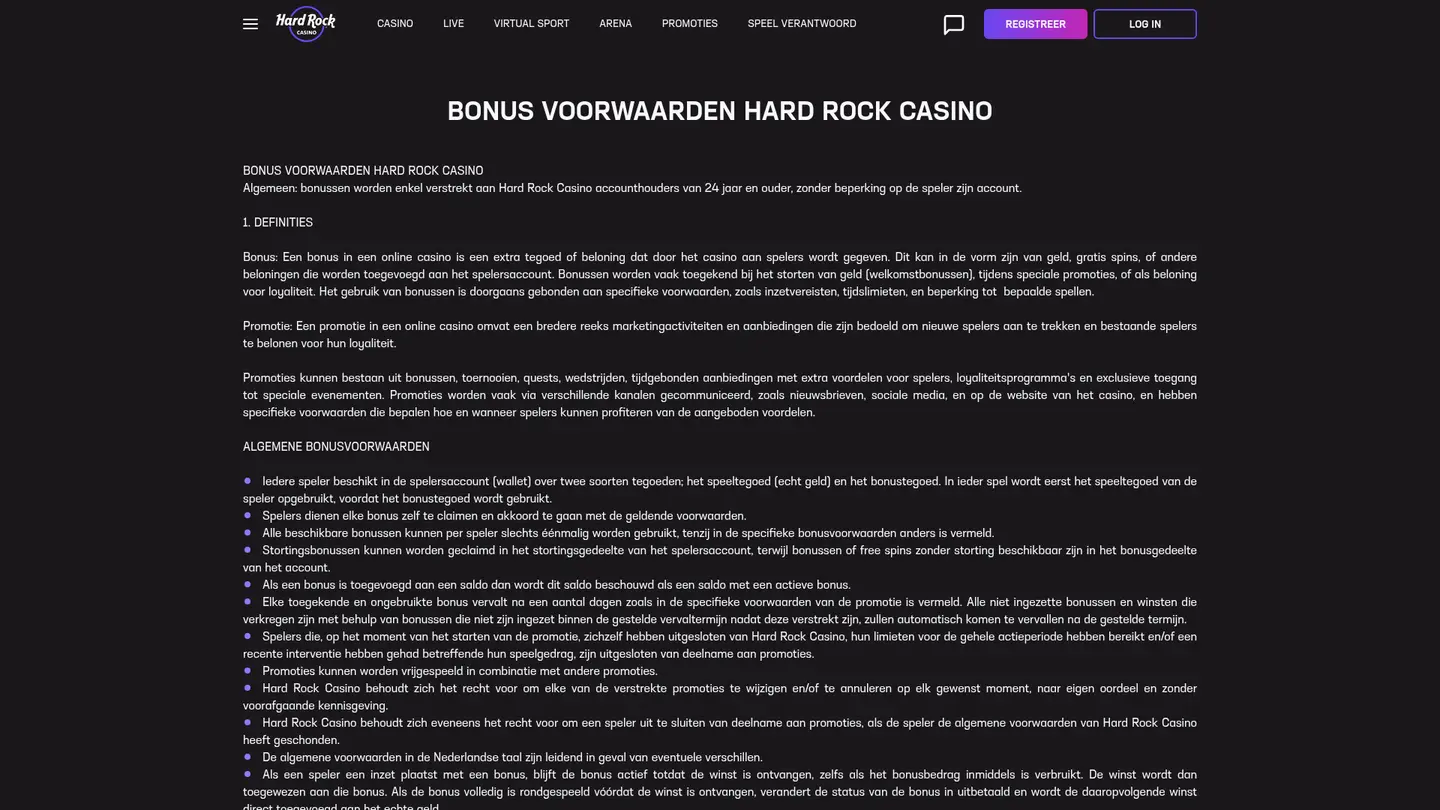 Hard Rock Casino NL — Withdrawal terms