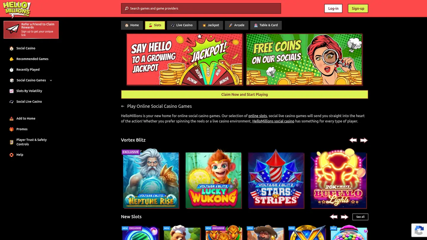 Hello Millions Casino — Game lobby