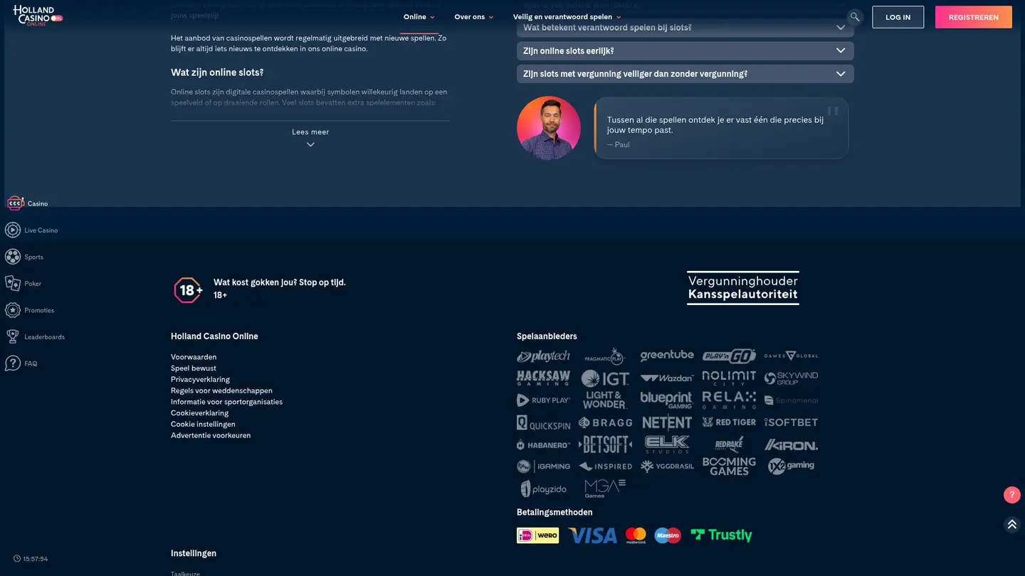 Holland Casino — Payment methods and licensing