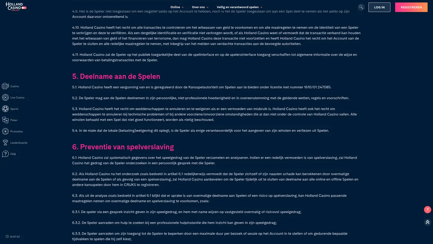 Holland Casino — Terms in detail