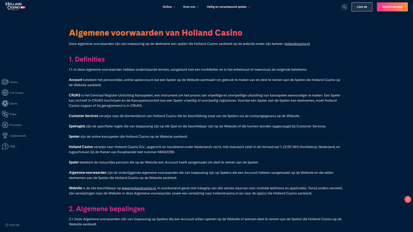 Holland Casino — Withdrawal terms