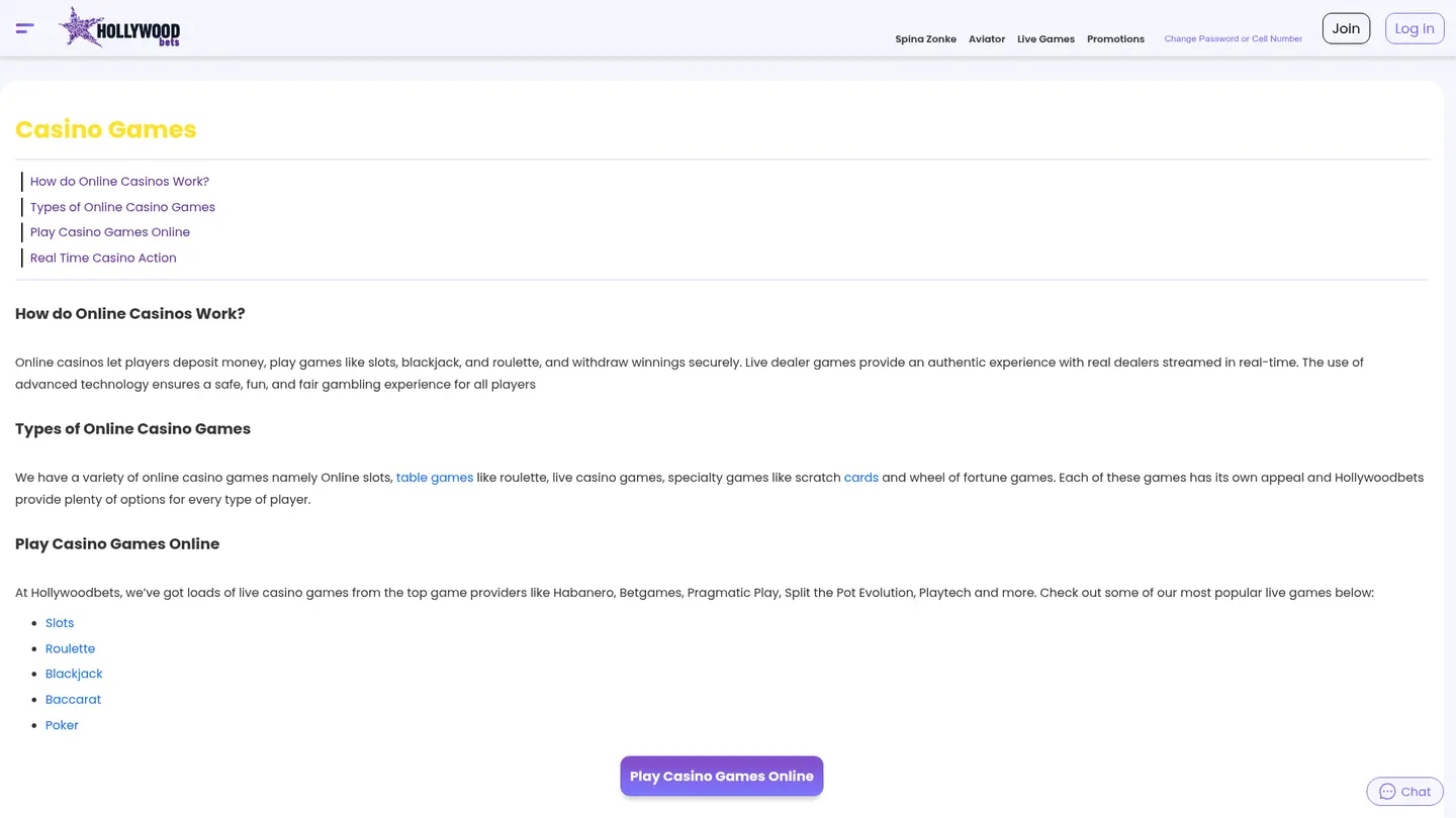 Hollywoodbets Casino UK — Game lobby