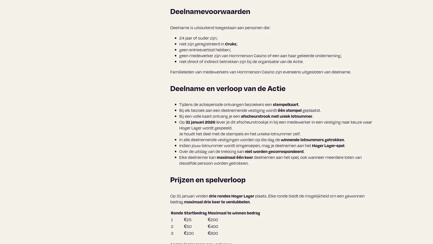 Hommerson Casino — Terms in detail