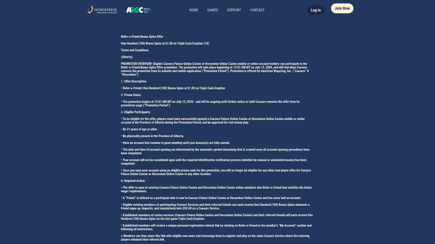 Horseshoe Casino — Withdrawal terms