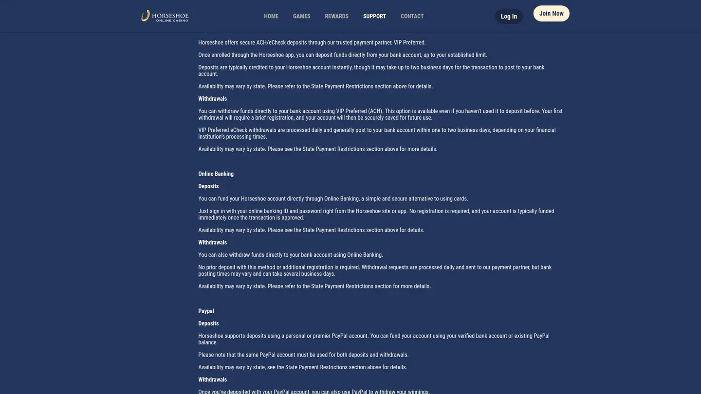 Horseshoe Casino — Deposit methods