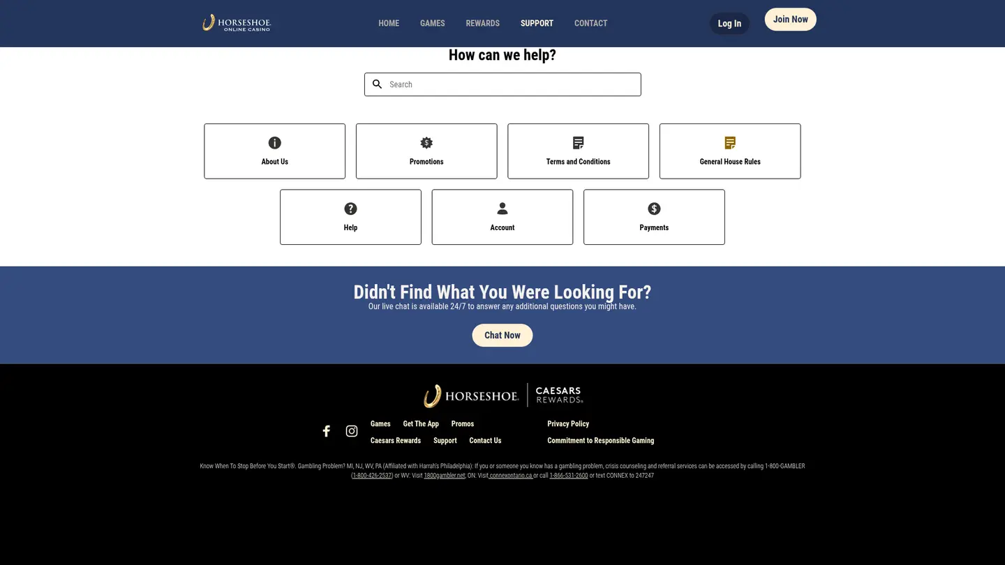 Horseshoe Casino — Support in detail