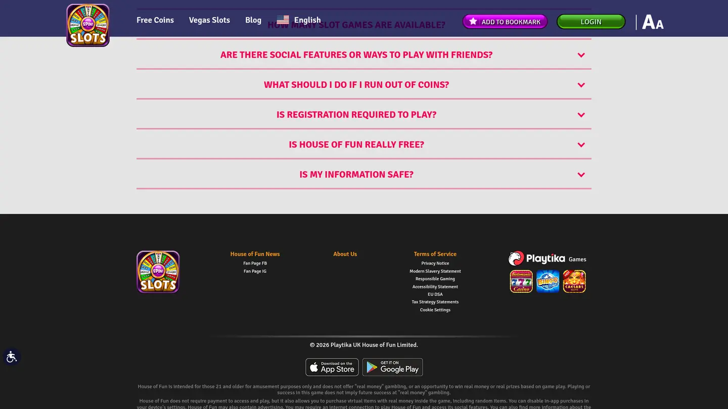 House of Fun Casino — Payment methods and licensing