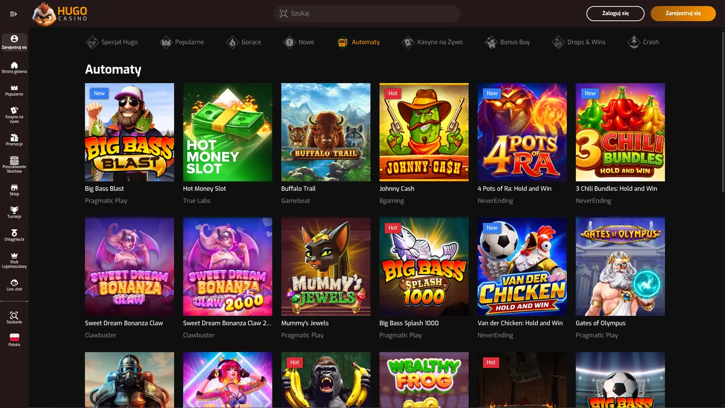 Hugo Casino — Game lobby